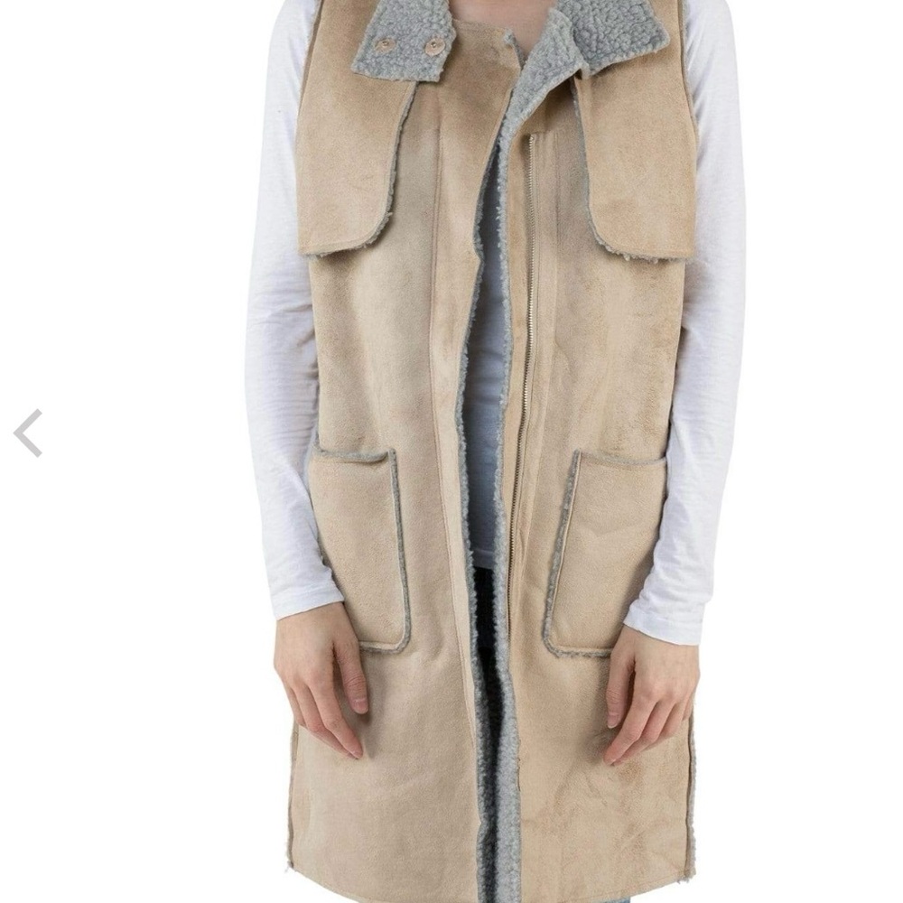 J.O.A. SLEEVELESS FAUX SUEDE VEST and FAUX SHEARLING